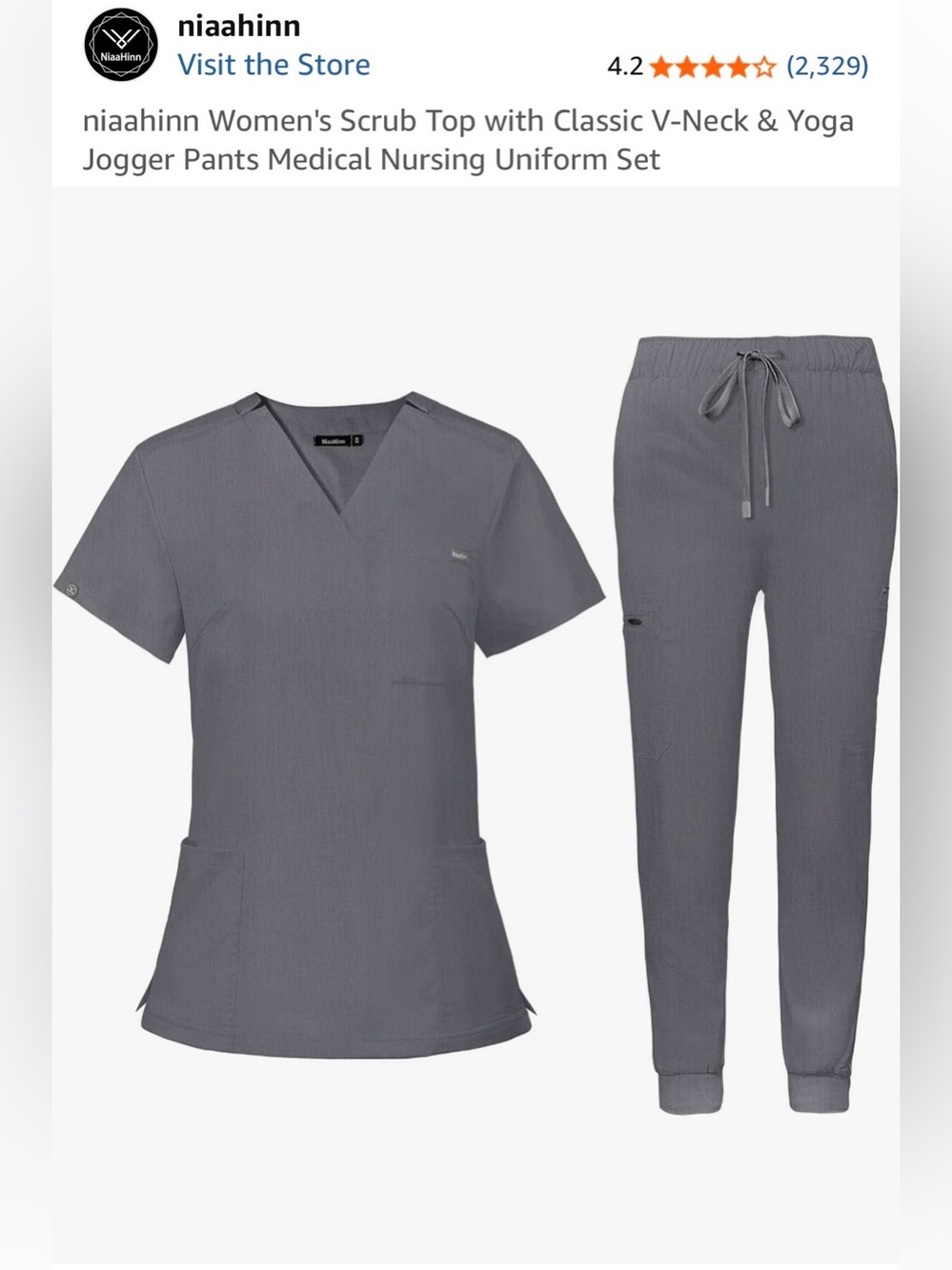 Women's V-Neck Scrub Top & Jogger Pants Set - Gray SMALL